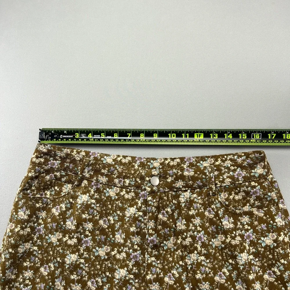 Polagram Corduroy Pants Womens XL Multi Ditsy Floral Cotton Wide Leg High Rise